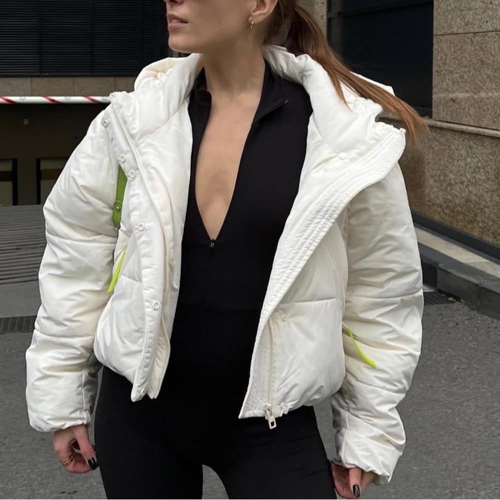 Zara X Space Invaders Short ivory White Puffer Jacket